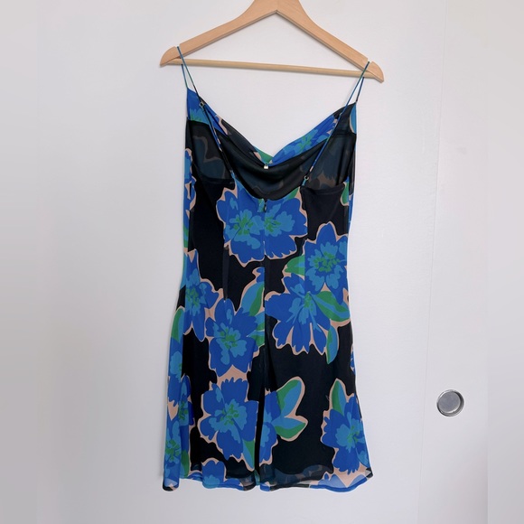 Runaway blue floral mini cowl neck dress - Picture 2 of 3